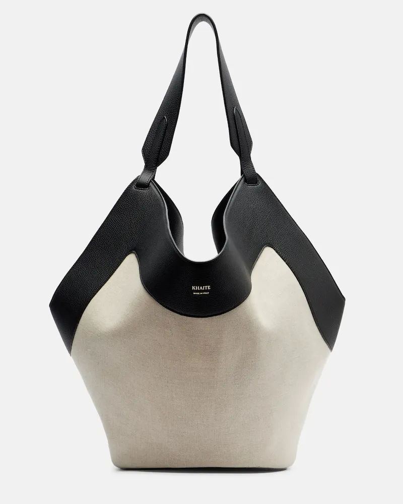 KHAITE Tote Bag Lotus Medium aus Canvas mit Leder Beige