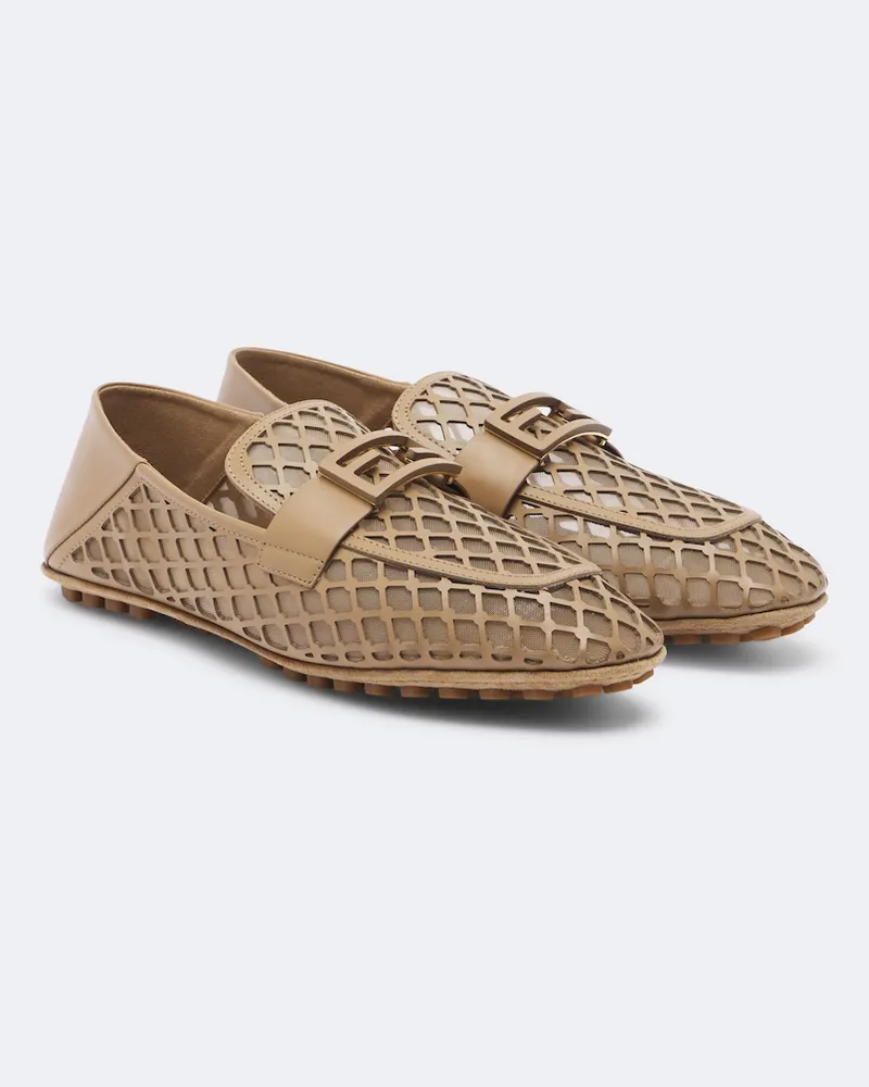 Fendi Mokassins Baguette aus Leder Beige