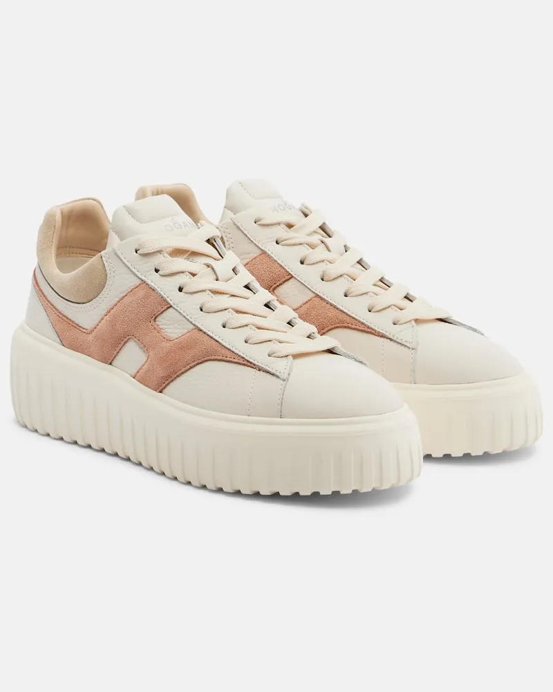Hogan Sneakers H-Stripes aus Leder und Veloursleder Weiß