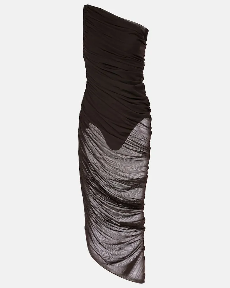 Norma Kamali One-Shoulder-Midikleid aus Mesh Braun