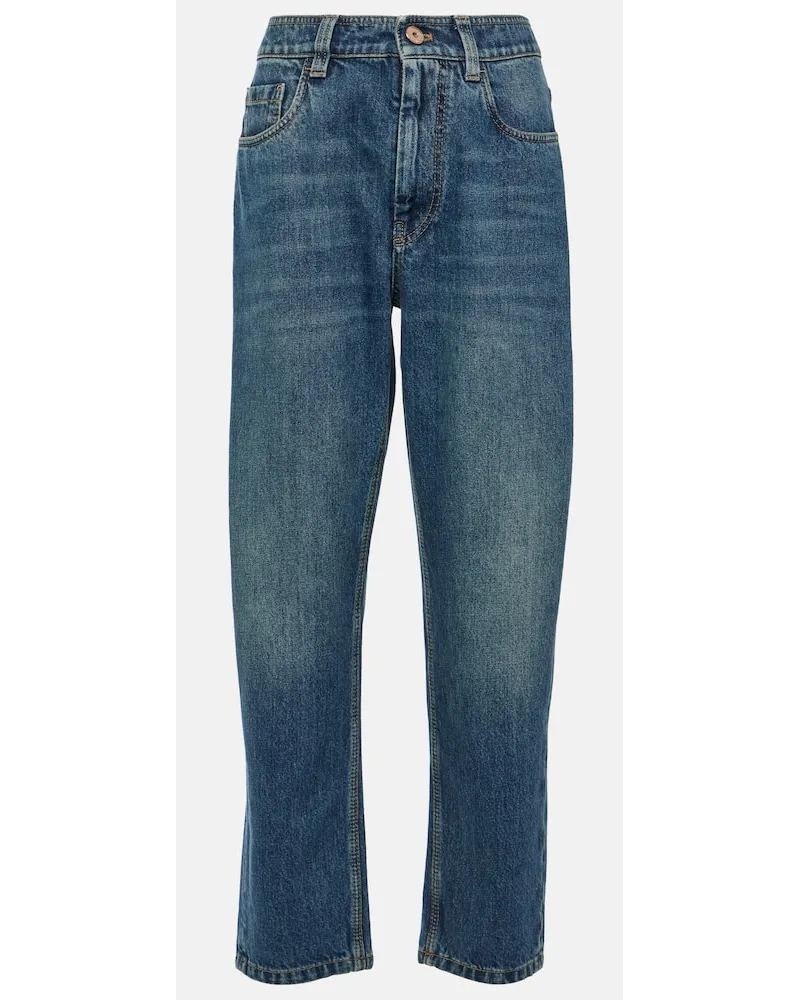 Brunello Cucinelli High-Rise Straight Jeans Blau