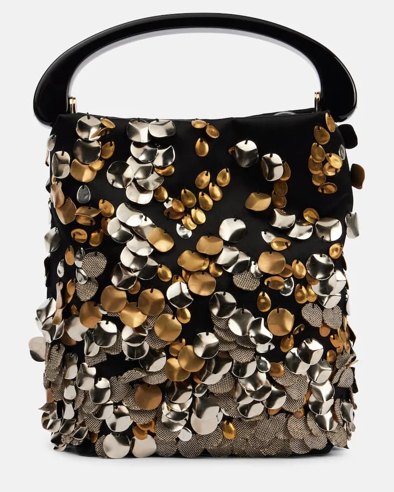 Dries van Noten Tote Bag aus Satin mit Pailletten Schwarz