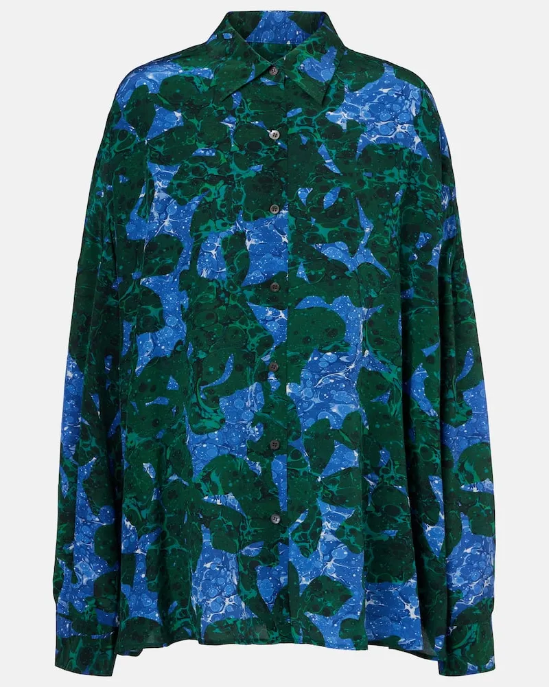 Dries van Noten Bedrucktes Hemd aus Seide Grün