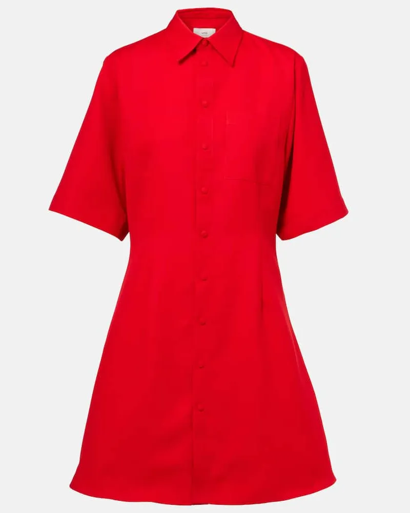 AMI Paris Hemdblusenkleid aus Schurwolle Rot