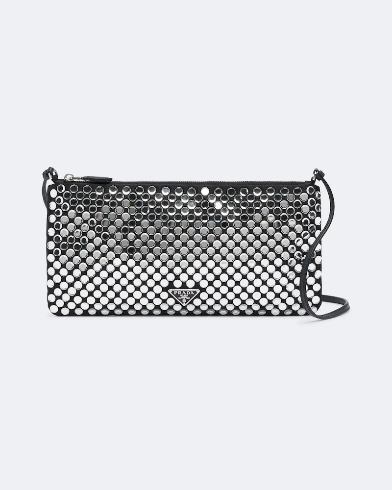 Prada Verzierte Schultertasche mit Leder Silber
