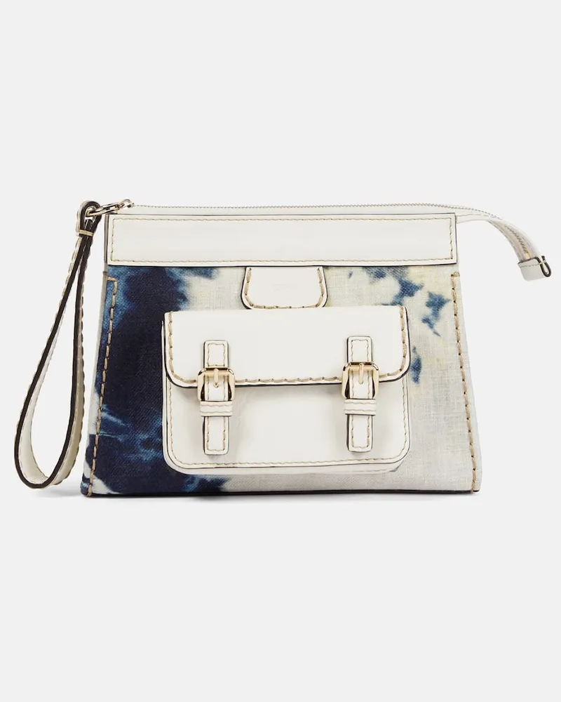 Chloé Chloé Clutch Edith aus Leinen Multicolor