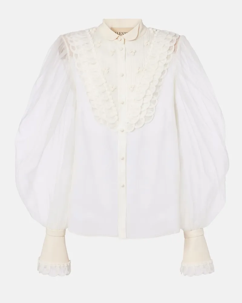 Valentino Garavani Bestickte Bluse aus Seidenorganza Weiß