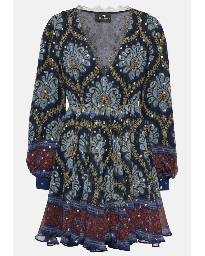 Etro Minikleid aus Seiden-Jacquard Blau