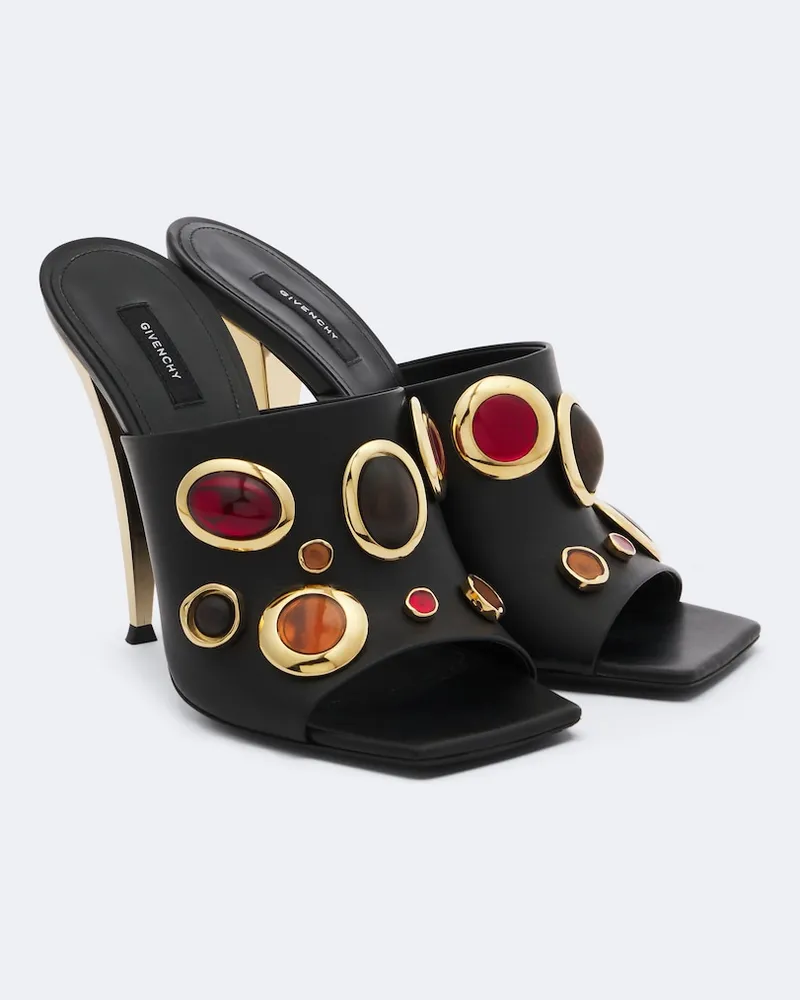 Givenchy Verzierte Mules Sliced Square aus Leder Schwarz