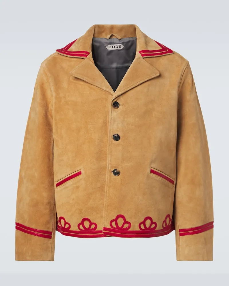 BODE Jacke Trefoil aus Veloursleder mit Leder Beige