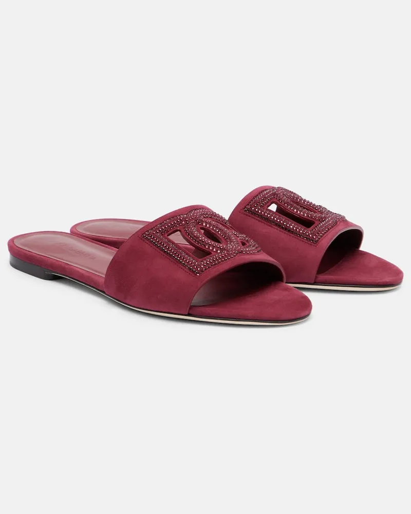 Dolce & Gabbana Verzierte Pantoletten DG aus Veloursleder Burgund