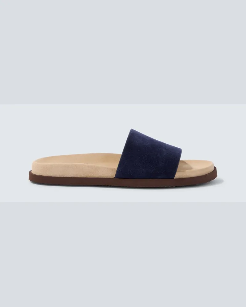 Brunello Cucinelli Pantoletten aus Veloursleder Blau