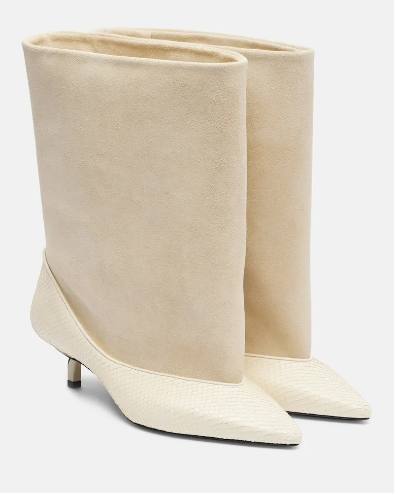 Jacquemus Ankle Boots Tourni aus Leder und Veloursleder Weiß