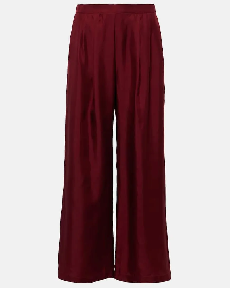 ASCENO Palazzo-Hose Isola aus Seiden-Twill Burgunderrot