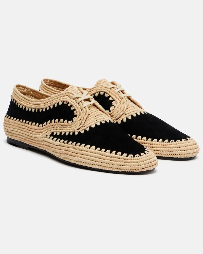 Gabriela Hearst Schnürschuhe Strength aus Raffiabast und Veloursleder Schwarz