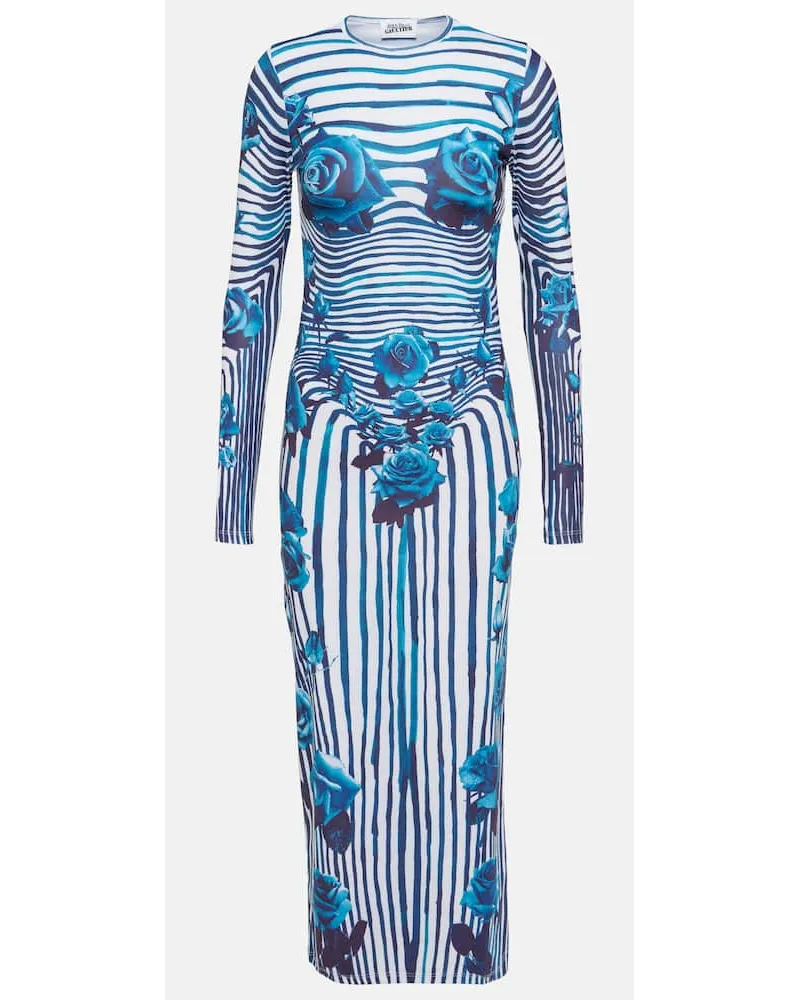 Jean Paul Gaultier Bedrucktes Midikleid aus Jersey Blau