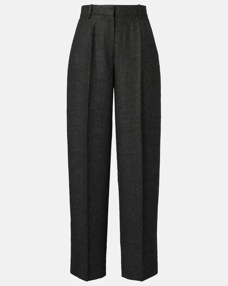Totême Weite High-Rise-Hose aus Flanell Grau
