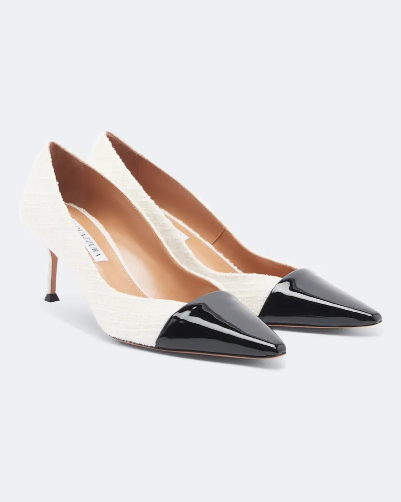 Aquazzura Pumps Orbit aus Tweed mit Lackleder Weiß