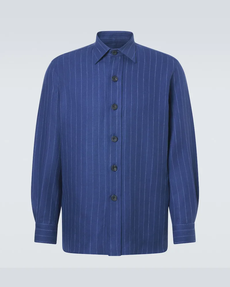 Rubinacci Hemd aus Leinen und Wolle Blau