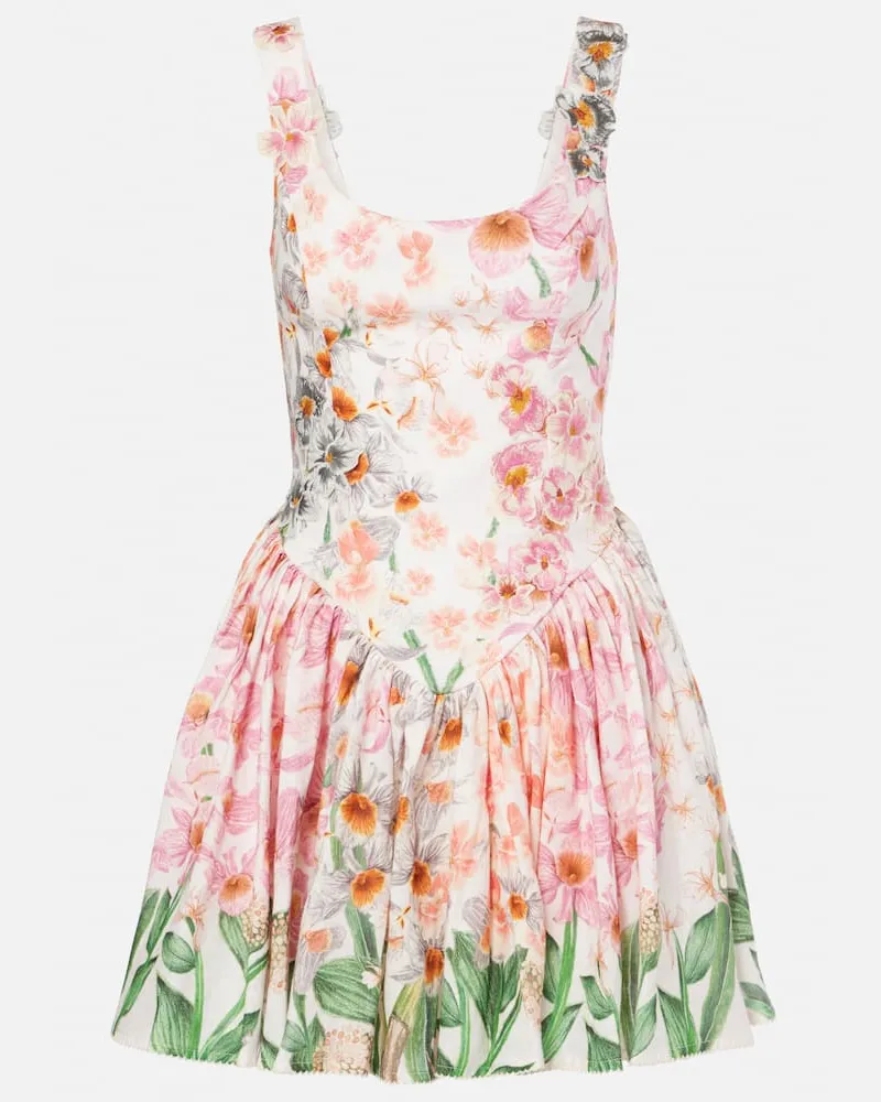 AGUA BENDITA Minikleid Pluma Jardinera aus Leinen Rosa