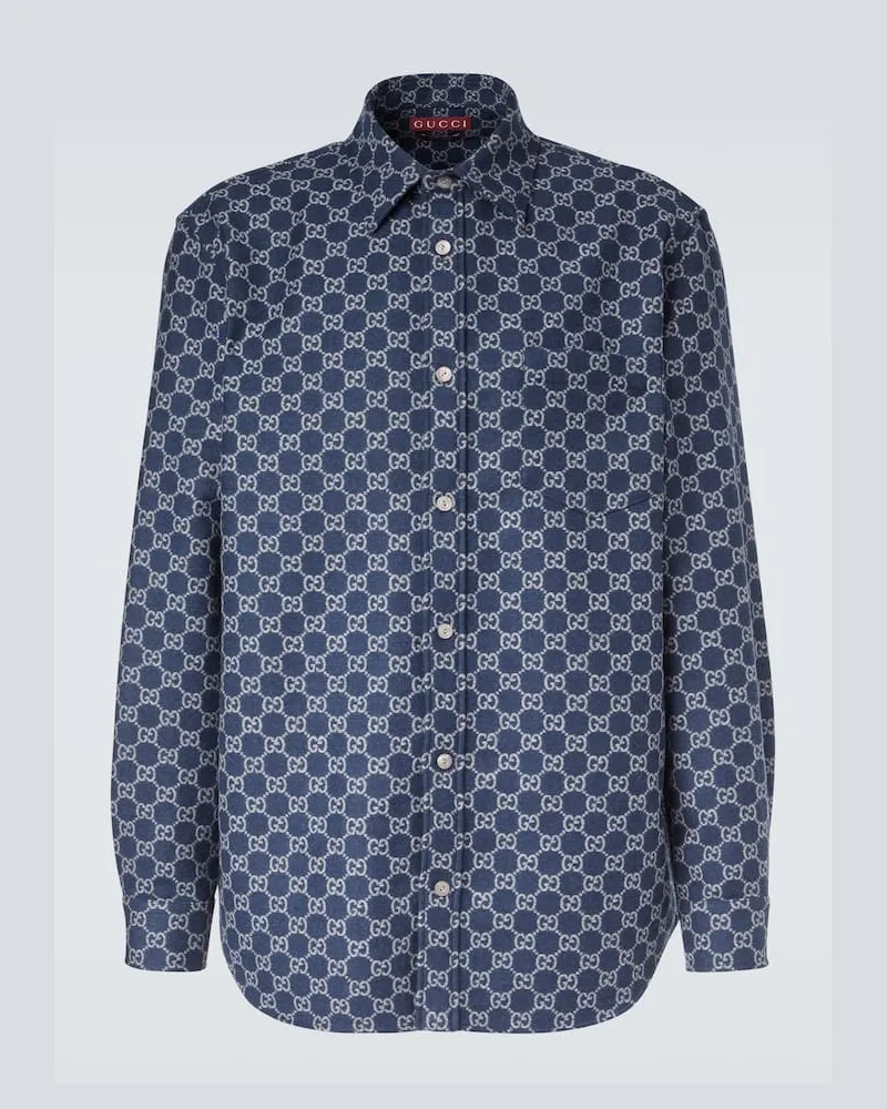 Gucci Hemd GG aus Woll-Jacquard Blau