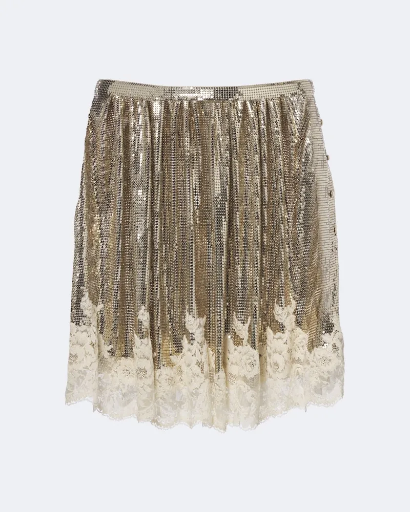 Paco Rabanne Minirock aus Chainmail mit Spitze Gold