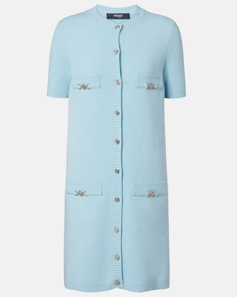 Versace Hemdblusenkleid Medusa aus Wolle und Kaschmir Blau