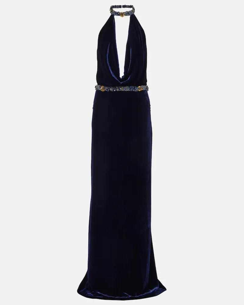 COSTARELLOS Verzierte Robe aus Samt Blau