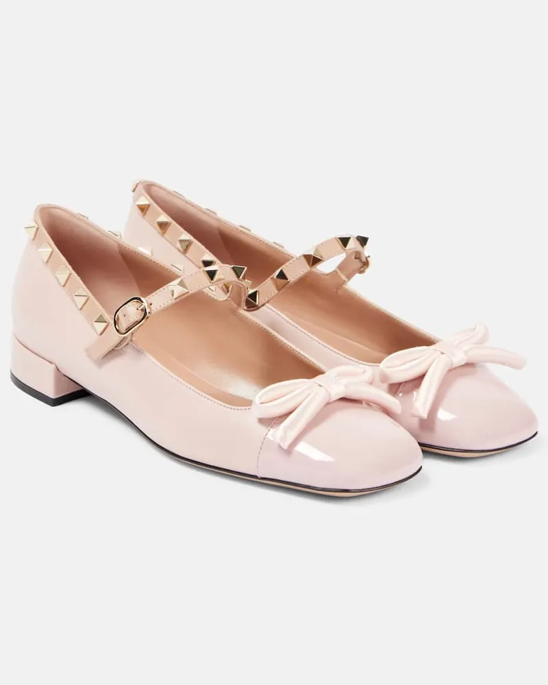 Valentino Garavani Mary-Jane-Ballerinas Rockstud Bow mit Lackleder Rosa