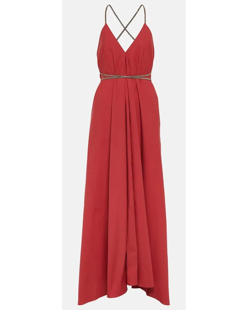 Brunello Cucinelli Maxikleid aus Baumwollpopeline Rot