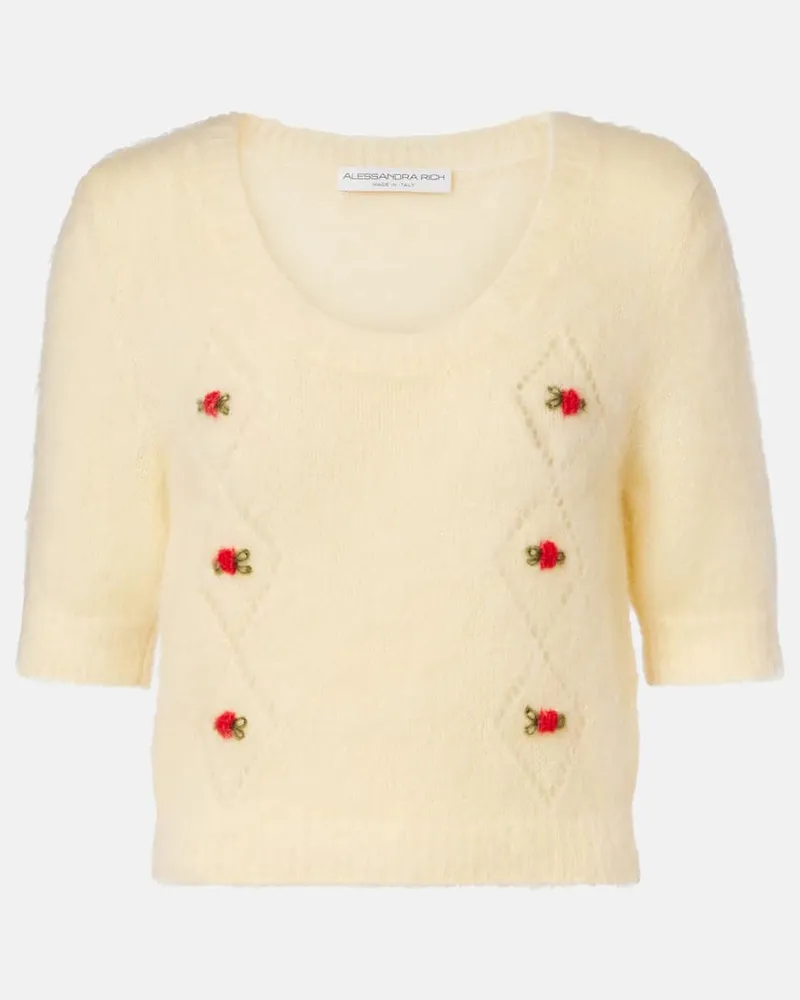 Alessandra Rich Bestickter Pullover aus einem Mohairgemisch Gelb