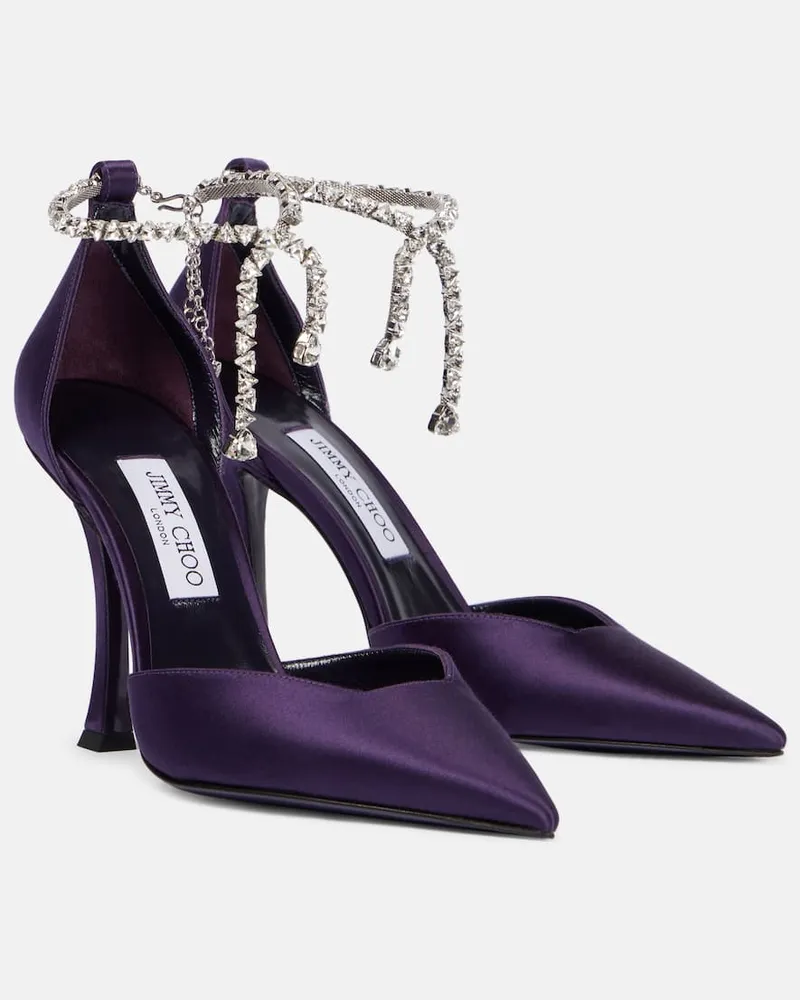 Jimmy Choo Pumps Stevie 100 aus Satin mit Kristallen Lila