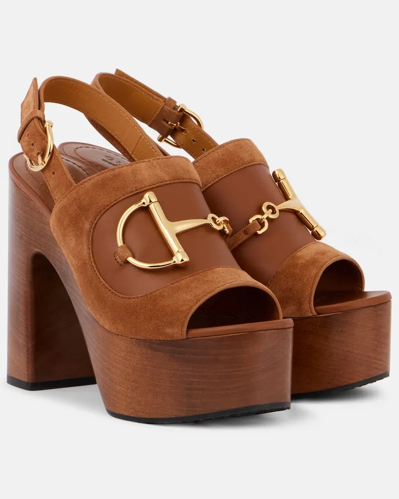 Gucci Slingback-Sandalen Horsebit aus Veloursleder Braun