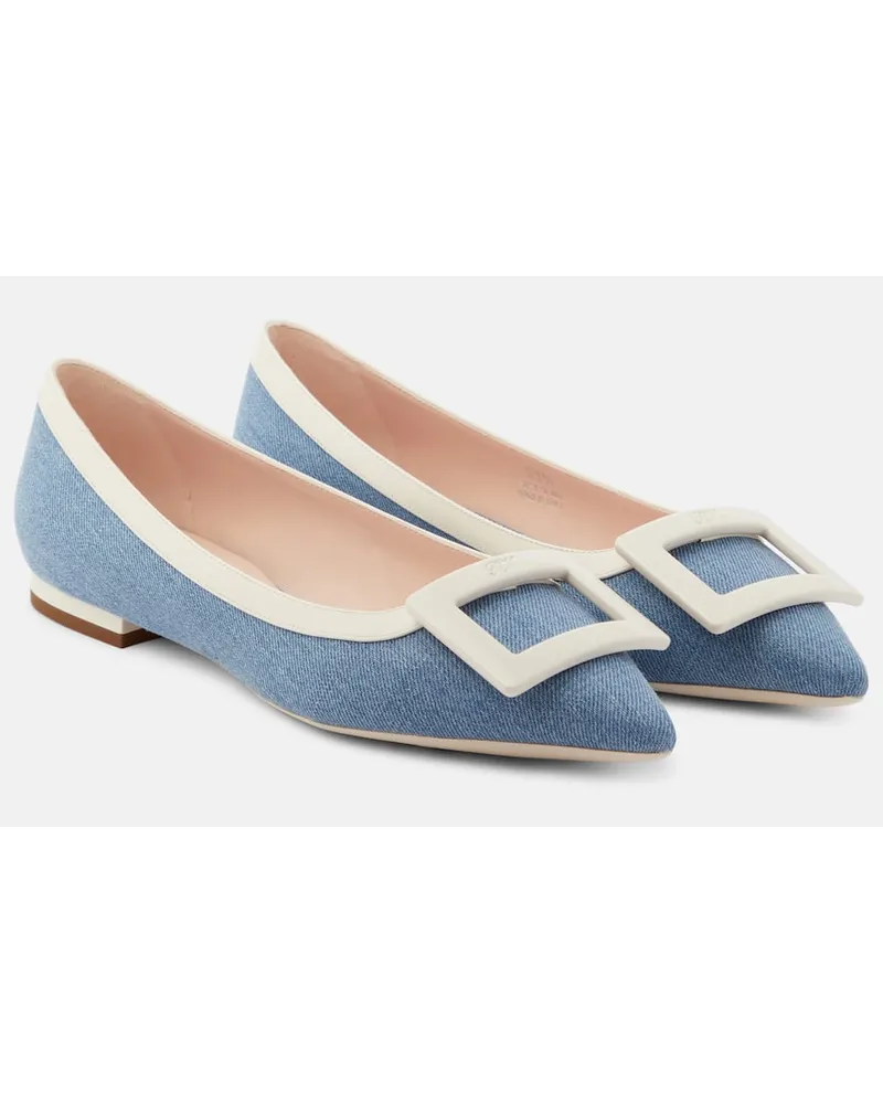 Roger Vivier Ballerinas aus Denim mit Leder Blau