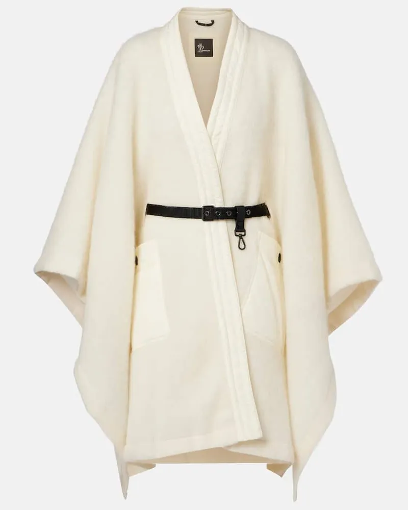 Moncler Cape aus einem Wollgemisch mit Leder Weiß