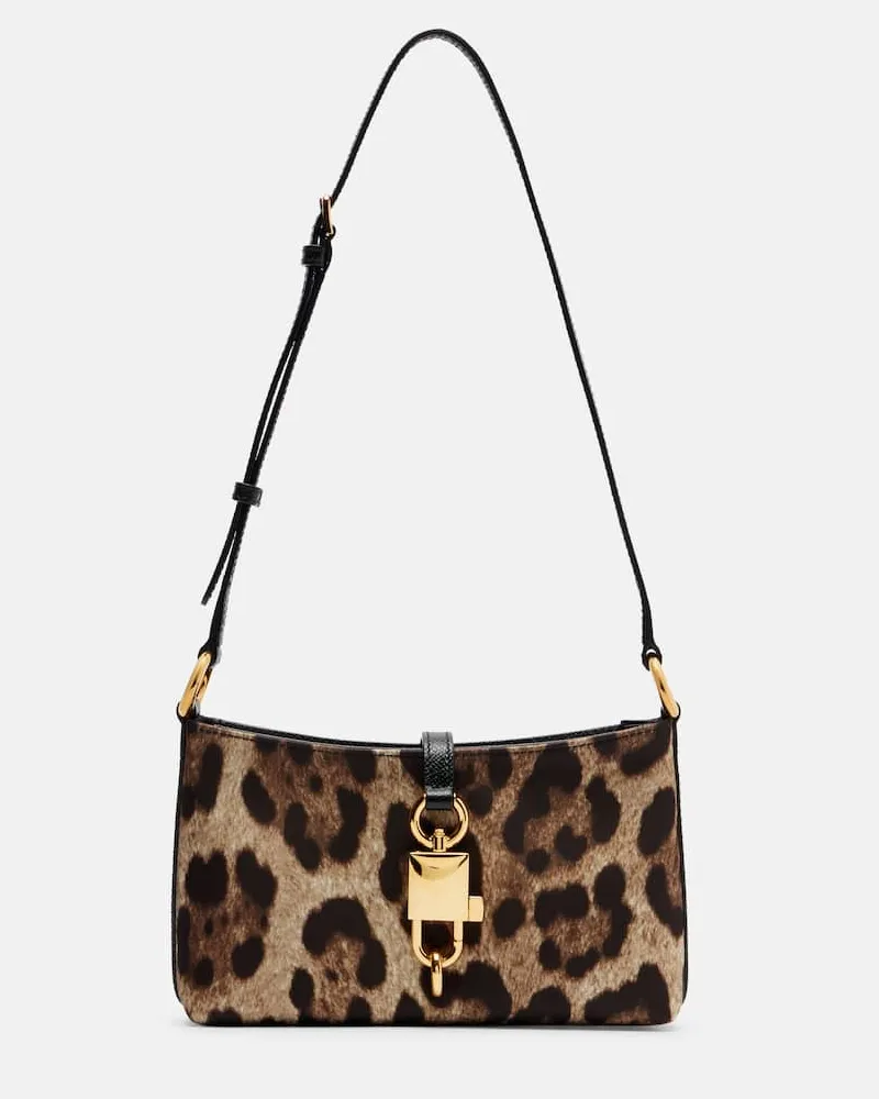 Dolce & Gabbana Bedruckte Schultertasche Lock aus Canvas Braun