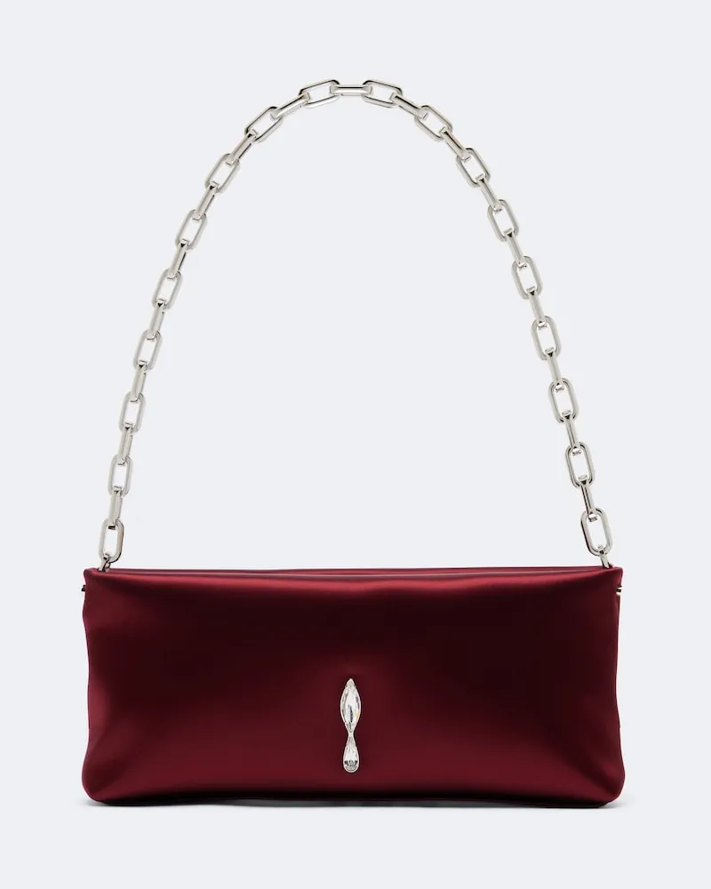 Christian Louboutin Clutch Maykimay Small aus Satin mit Kristallen Burgunderrot