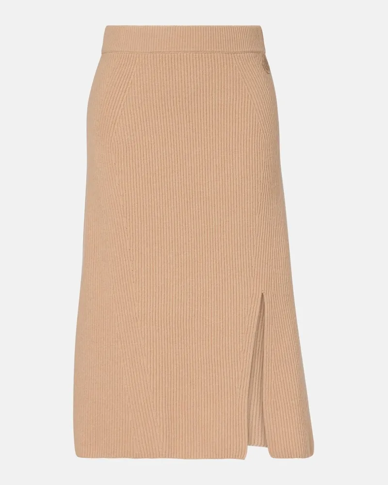 Moncler Midirock aus Wolle und Kaschmir Beige
