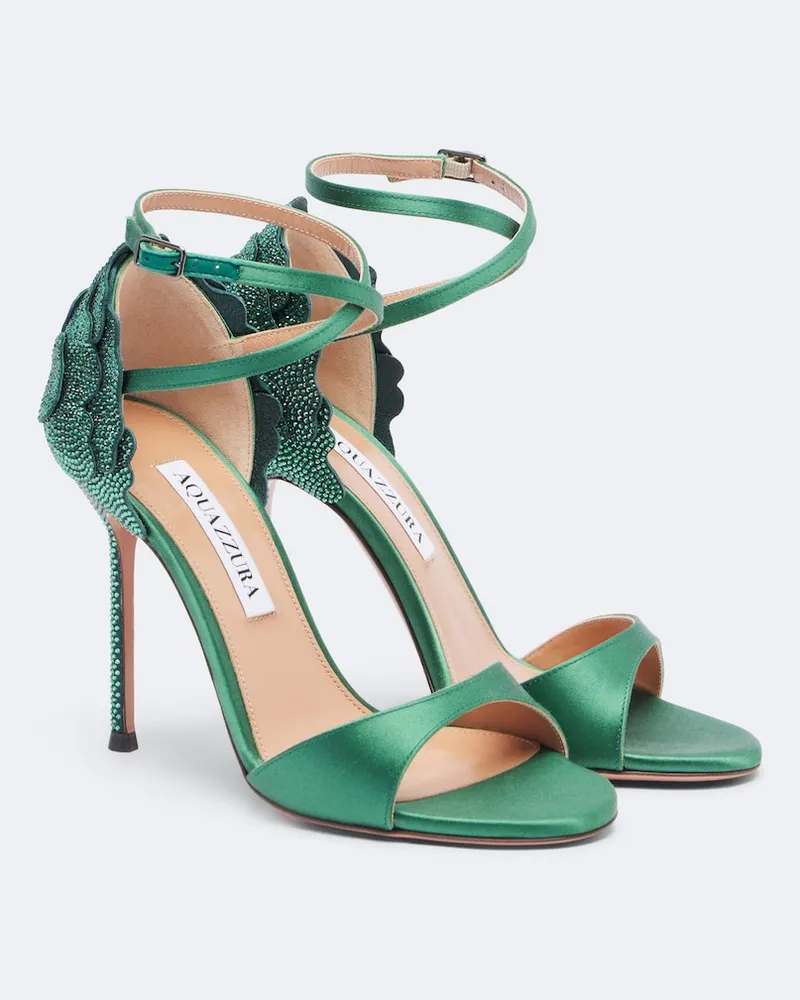 Aquazzura Verzierte Sandalen Fleur Sauvage aus Satin Grün