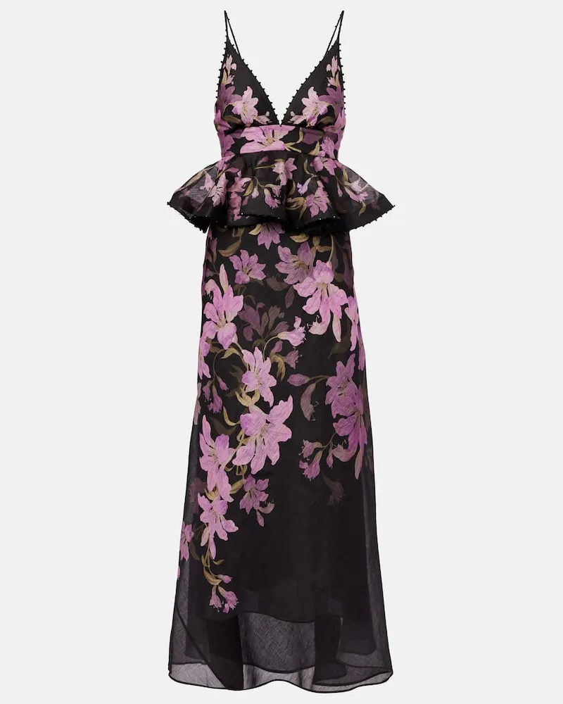 Zimmermann Robe Dawning aus Leinen und Seide Schwarz