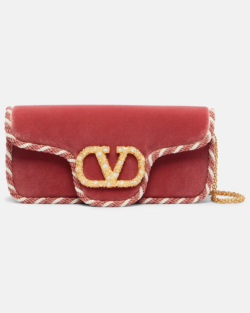 Valentino Garavani Clutch Locò Mini aus Samt mit Kristallen Rosa
