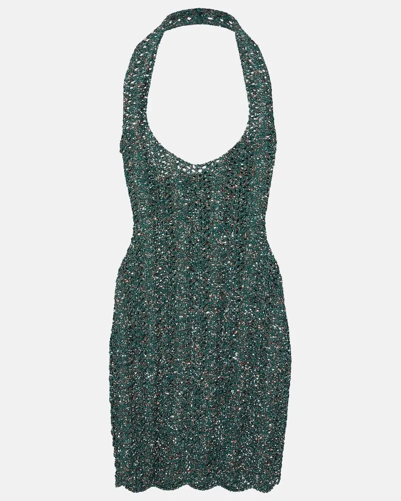 Saint Laurent Minikleid aus Häkelstrick mit Pailletten Multicolor