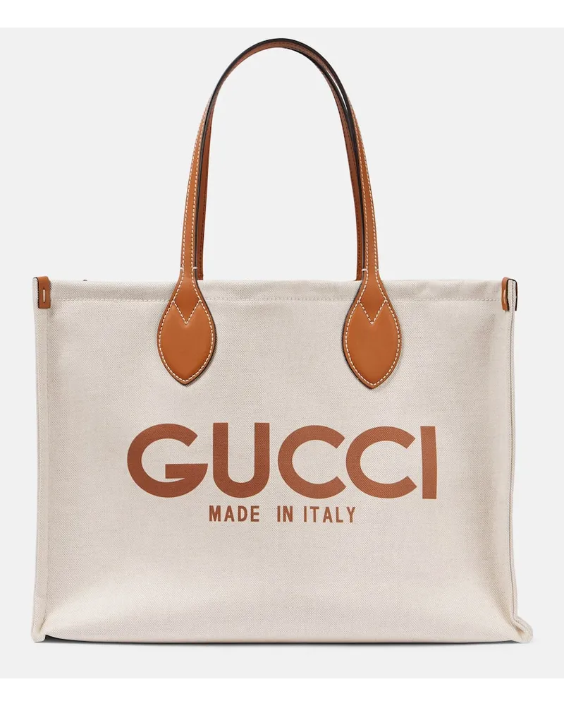 Gucci Tote Medium aus Canvas mit Leder Beige