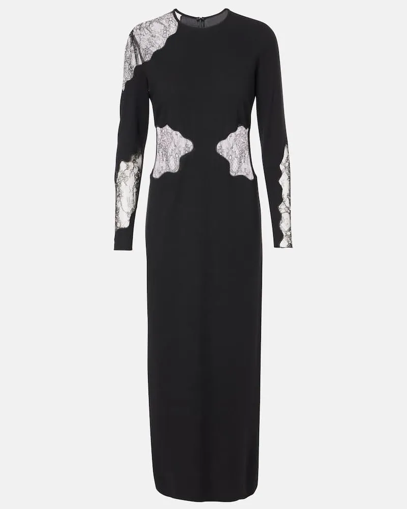 Max Mara Maxikleid Enziana aus Crêpe mit Spitze Schwarz