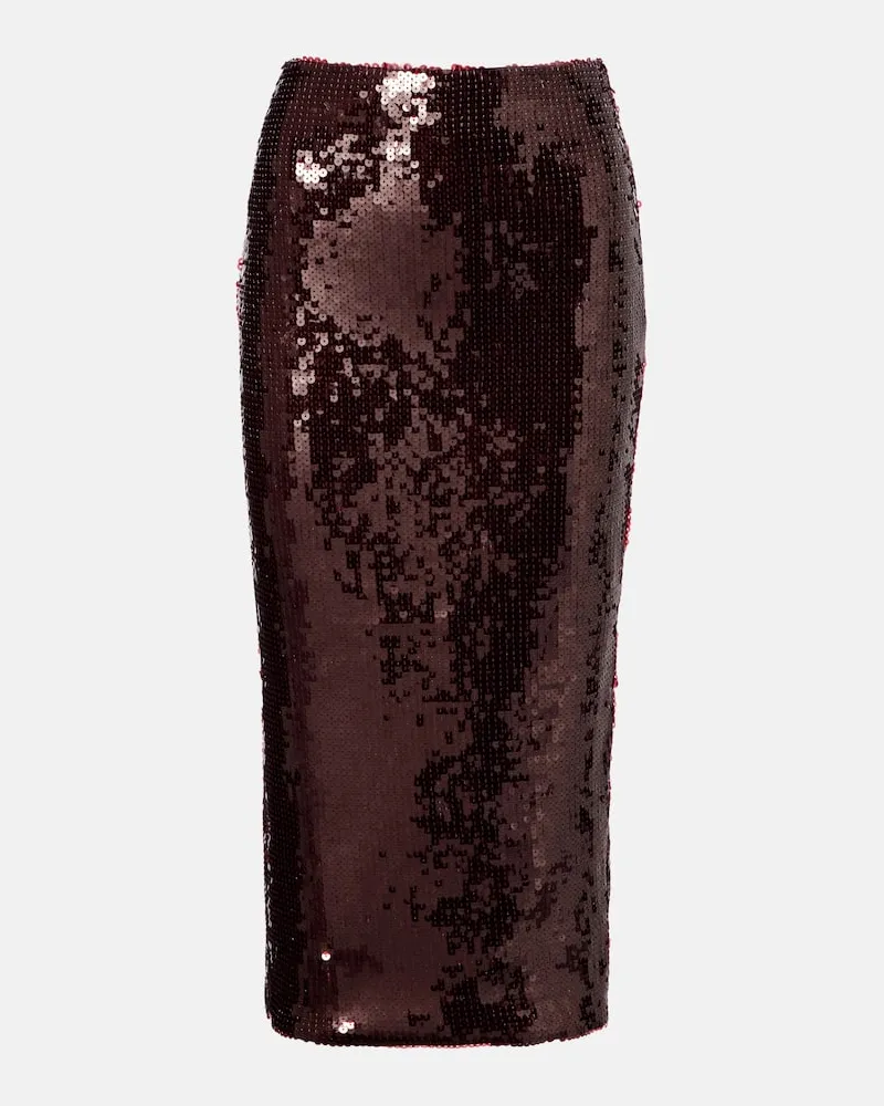 ROTATE Birger Christensen Bleistiftrock Georgia mit Pailletten Burgunderrot