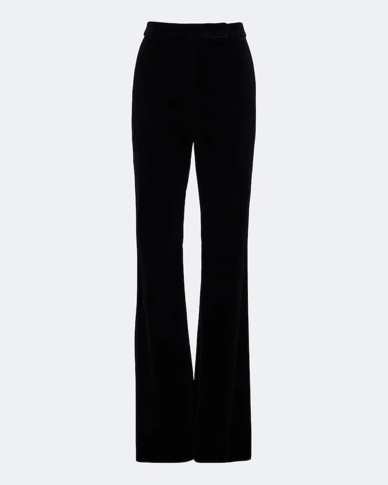 Max Mara Gerade Hose Elegante aus Baumwollsamt mit Satin Schwarz