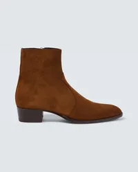 Saint Laurent Ankle Boots Wyatt aus Veloursleder Braun