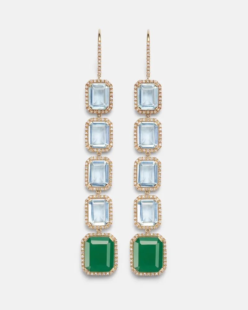 SHAY Ohrringe Tier Portrait aus 18kt Gelbgold mit Diamanten, Topas und Achat Gold