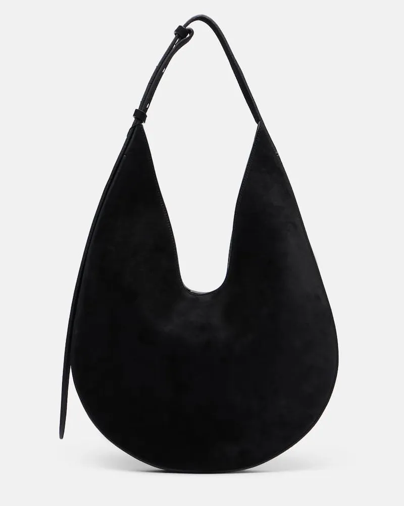 Aesther Ekme Schultertasche Medium aus Veloursleder Schwarz
