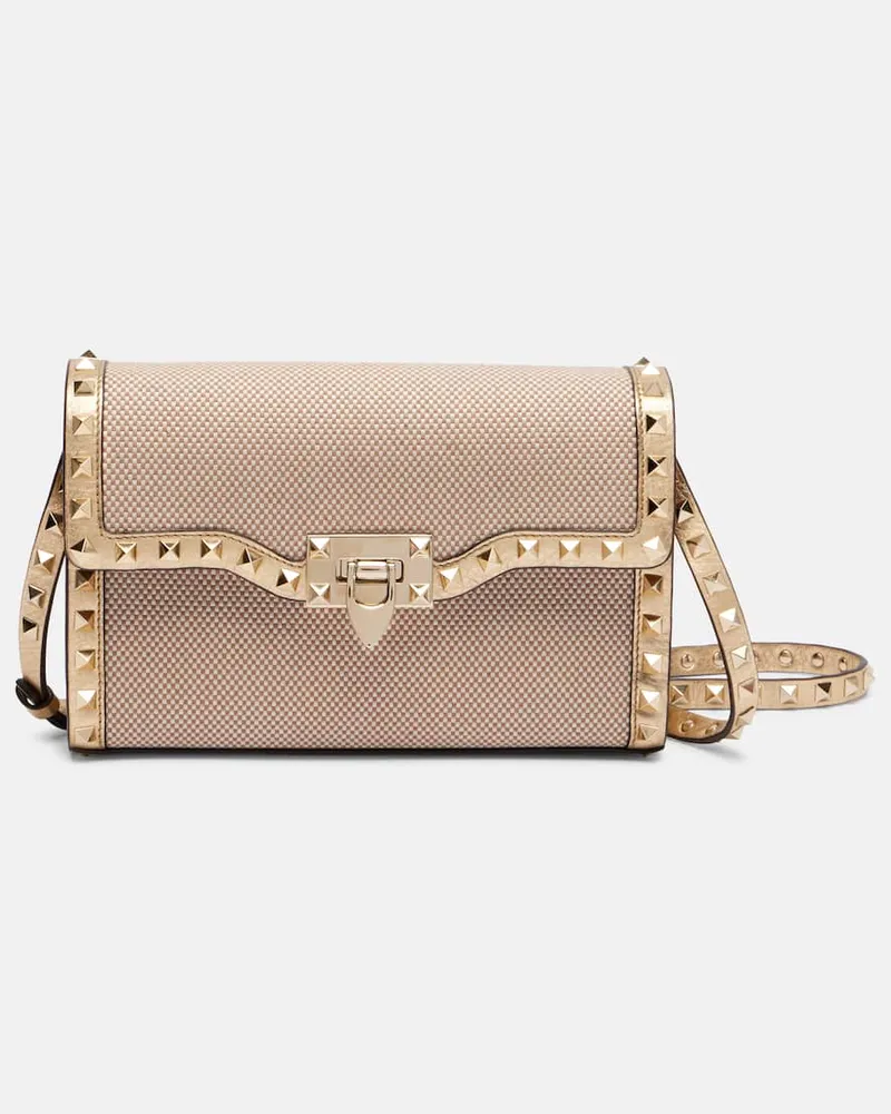 Valentino Garavani Schultertasche Rockstud Small aus Canvas Beige